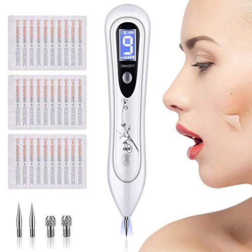 Manchas Cara Eliminación, BUDDYGO Skin Tag Mole Removal Pen Intensidad de 9 Niveles para Cara y Cuerpo (Verrugas, Nevus, Tatuajes, Pecas, Manchas) con LCD y Agujas Reemplazables, Seguro y Eficiente