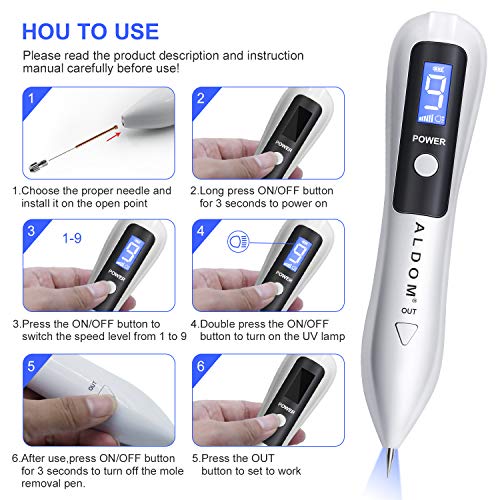 Manchas Cara Eliminación, Spot eraser pro, Mole removal pen pluma de pecas para Manchas, Pecas, Tatuajes, Verrugas y Mole remover pen con Intensidad de 9 Niveles con Agujas Reemplazables