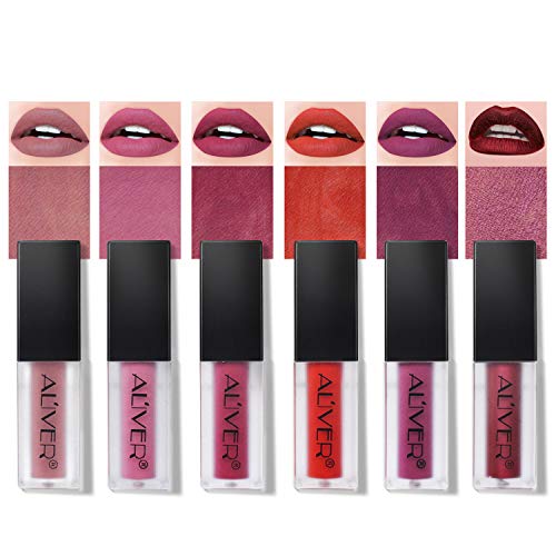 Maquillaje de belleza Brillo labial Terciopelo Mate Impermeable Cosmético ong Lápices labiales duraderos No se desvanecen (6 PCS)