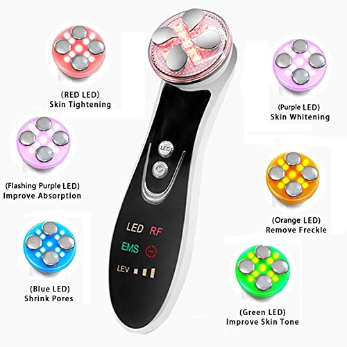 Máquina de estiramiento de la piel, máquina facial de elevación facial 6 en 1 RF EMS Terapia de luz LED Arrugas Eliminar dispositivo antiedad de belleza para el acné