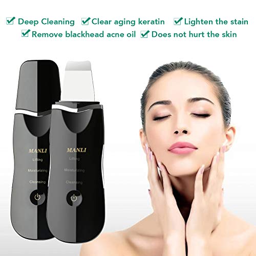 Máquina Peeling Ultrasonico, MANLI Limpiador Ultrasonico Masajeador Facial Espatula Cleaner Puntos Negros Limpieza Poros Face Scrubber Lifting Facial