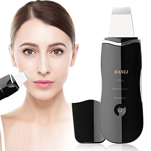 Máquina Peeling Ultrasonico, MANLI Limpiador Ultrasonico Masajeador Facial Espatula Cleaner Puntos Negros Limpieza Poros Face Scrubber Lifting Facial