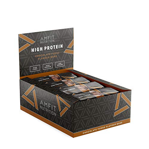 Marca Amazon- Amfit Nutrition Barra de proteína baja en azúcar (19,6gr proteina - 0,8gr azúcar) - fondant de chocolate - Pack de 12 (12x60g)