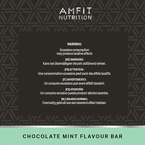 Marca Amazon- Amfit Nutrition Barra de proteína baja en azúcar (19,8gr proteina - 0,9gr azúcar) - chocolate y menta - Pack de 12 (12x60g)