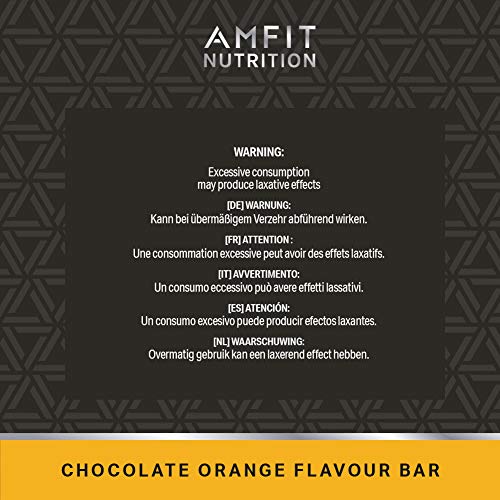 Marca Amazon- Amfit Nutrition Barra de proteína baja en azúcar (19,8gr proteina - 2.1gr azúcar) - chocolate y naranja - Pack de 12 (12x60g)