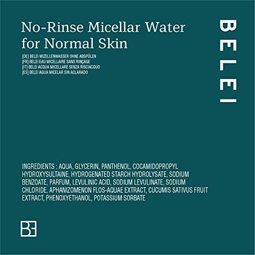 Marca Amazon - Belei Agua micelar sin aclarado para pieles normales, 200 ml