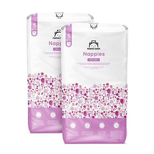 Marca Amazon - Mama Bear Pañales ultra-secos - Talla 5 (10-16 kg) - Con canales - 152 pañales (2 bolsas x 76) - Nueva versión