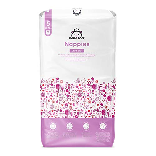 Marca Amazon - Mama Bear Pañales ultra-secos - Talla 5 (10-16 kg) - Con canales - 152 pañales (2 bolsas x 76) - Nueva versión