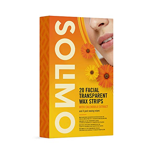 Marca Amazon - Solimo - Bandas de cera faciales con extracto de caléndula y toallitas posdepilación (4x20 bandas de cera)