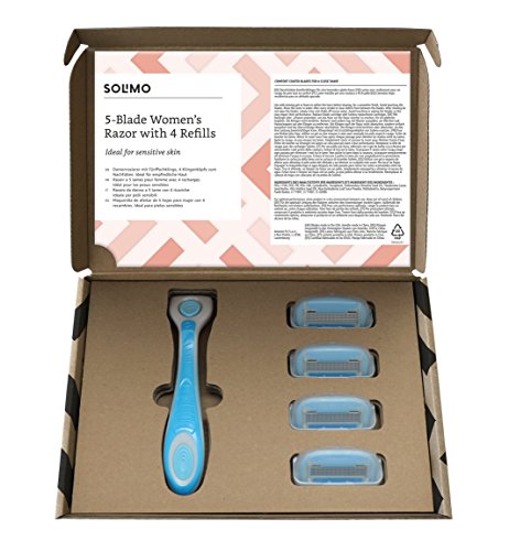 Marca Amazon - Solimo Maquinilla de afeitar de 5 hojas para mujer con 4 recambios