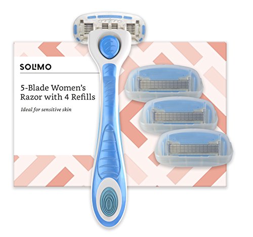 Marca Amazon - Solimo Maquinilla de afeitar de 5 hojas para mujer con 4 recambios