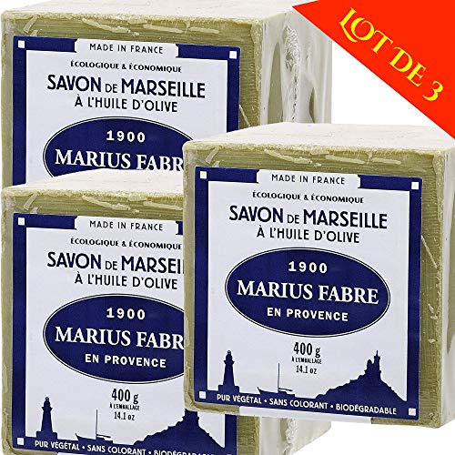Marius Fabre – Jabón de Marsella al aceite de oliva, pastilla de 400 g –  Juego de 3 pastillas de 400 g