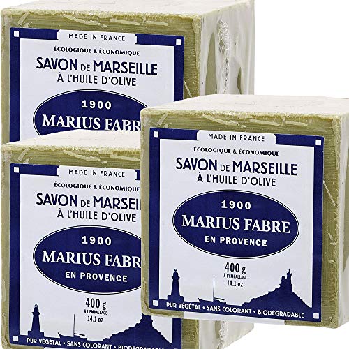 Marius Fabre – Jabón de Marsella al aceite de oliva, pastilla de 400 g –  Juego de 3 pastillas de 400 g