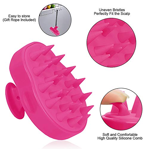 Masajeador Cuero Cabelludo, FReatech [Mojado & Seco] Masajeador Cabeza, Cepillo Pelo de Champú de Silicona Limpia las Raíces Pelo, Exfolia y Elimina Caspa, Promover Crecimiento del Pelo - Rojo