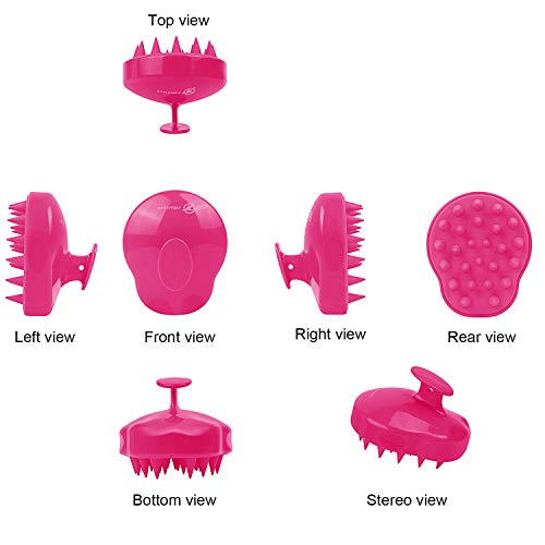 Masajeador Cuero Cabelludo, FReatech [Mojado & Seco] Masajeador Cabeza, Cepillo Pelo de Champú de Silicona Limpia las Raíces Pelo, Exfolia y Elimina Caspa, Promover Crecimiento del Pelo - Rojo