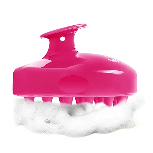 Masajeador Cuero Cabelludo, FReatech [Mojado & Seco] Masajeador Cabeza, Cepillo Pelo de Champú de Silicona Limpia las Raíces Pelo, Exfolia y Elimina Caspa, Promover Crecimiento del Pelo - Rojo