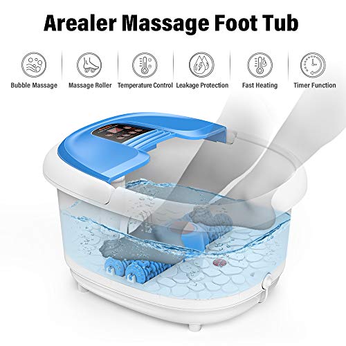 Masajeador Spa Pies Arealer con Rodillo Automático, Hidromasaje Pies con 3 Velocidades de Masaje Pies, Control de Temperatura por Infrarrojo con Burbujas, Uso en Hogar y Oficina para alivar los Pies
