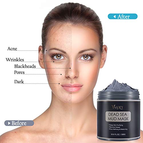 Máscarilla Barro de Mar Muerto 300g, Vsadey Mascarilla Purificante e Exfoliante, Mascarilla Hidratante Facial y Cuerpo, Arcillas Faciales Reduce Poros Acné Puntos Negros Espinillas