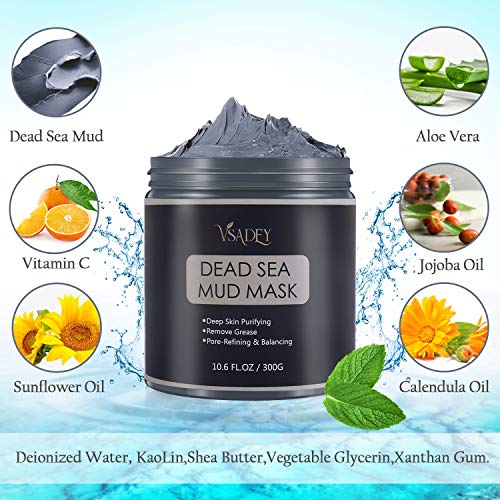 Máscarilla Barro de Mar Muerto 300g, Vsadey Mascarilla Purificante e Exfoliante, Mascarilla Hidratante Facial y Cuerpo, Arcillas Faciales Reduce Poros Acné Puntos Negros Espinillas