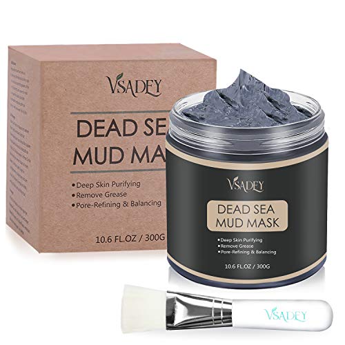 Máscarilla Barro de Mar Muerto 300g, Vsadey Mascarilla Purificante e Exfoliante, Mascarilla Hidratante Facial y Cuerpo, Arcillas Faciales Reduce Poros Acné Puntos Negros Espinillas