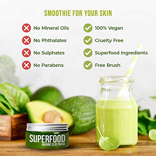 Mascarilla con Aguacate y Superalimentos - Dermatológicamente probado y hipoalergénico - Exfoliante facial para eliminar puntos negros y espinillas - Limpieza Facial de Arcilla Blanca - Face Mask cara