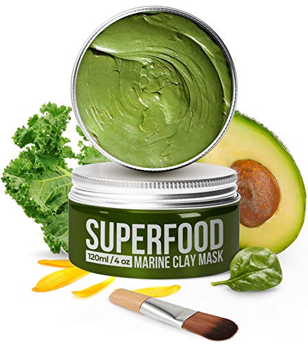 Mascarilla con Aguacate y Superalimentos - Dermatológicamente probado y hipoalergénico - Exfoliante facial para eliminar puntos negros y espinillas - Limpieza Facial de Arcilla Blanca - Face Mask cara