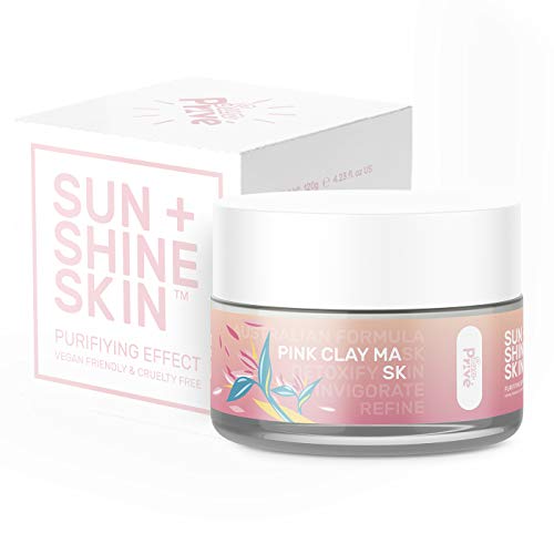 Mascarilla de arcilla rosa de Sun Prive; purifica de la piel, tonifica y refina, para recuperación de acné, elimina punto negros, efecto purificador; fórmula australiana