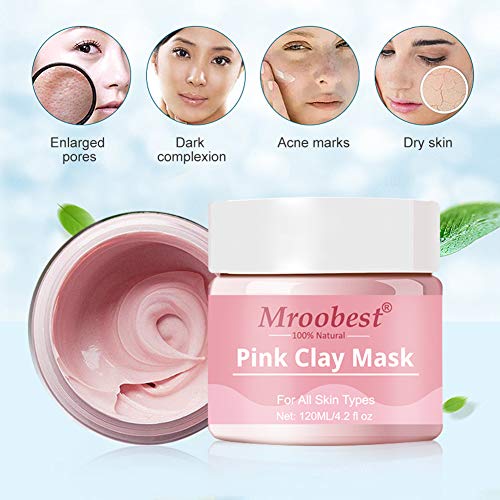Mascarilla de Arcilla Rosa, Mascarilla Exfoliante Facial, Mascarilla facial de hidratante, Pink Clay Mask, Mascarilla Purificante, Desintoxicación, limpieza profunda y refinación de poros