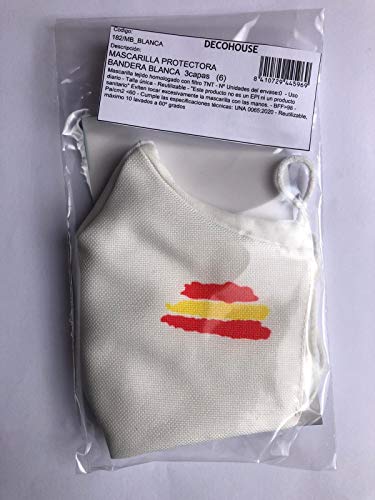 Mascarilla protectora blanca homologada bandera de España 3 capas