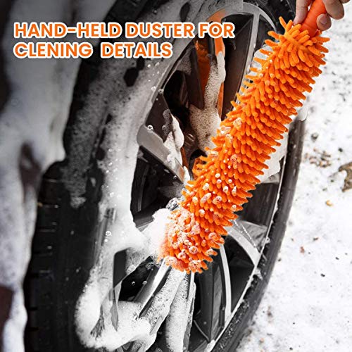 MATCC Kit de Lavado de Coche 4PCS Herramientas Lavado Coche Mango Largo Rotación de 180°Rasqueta de Ventana Toallas de Microfibra Duster para Camiones de RV y Limpieza del Hogar 157cm