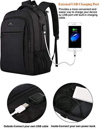 MATEIN Mochila Portatil Mochila Hombre Impermeable,Mochila Ordenador Portatil 15.6 Pulgadas,Mochila Portatil con Puerto USB,Mochila Antirrobo del Negocio Trabajo Diario Viaje Escolares-Negro