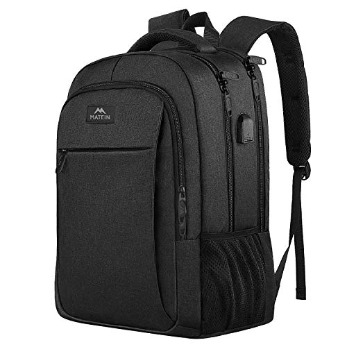 MATEIN Mochila Portatil Mochila Hombre Impermeable,Mochila Ordenador Portatil 15.6 Pulgadas,Mochila Portatil con Puerto USB,Mochila Antirrobo del Negocio Trabajo Diario Viaje Escolares-Negro
