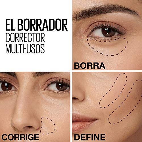 Maybelline Corrector de Ojeras, Bolsas e Imperfecciones Borrador Ojos Tono 01 Light pieles claras, 6.8 ml