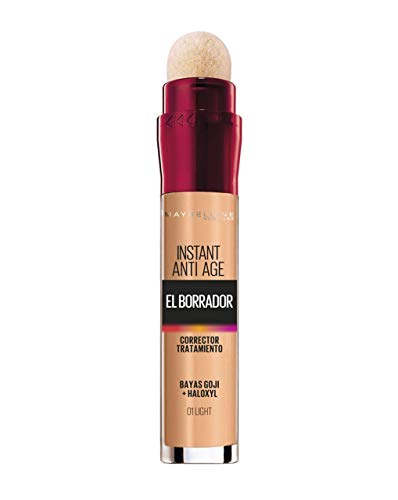 Maybelline Corrector de Ojeras, Bolsas e Imperfecciones Borrador Ojos Tono 01 Light pieles claras, 6.8 ml