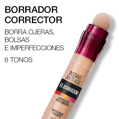 Maybelline Corrector de Ojeras, Bolsas e Imperfecciones Borrador Ojos Tono 02 Nude pieles claras, 6.8 ml