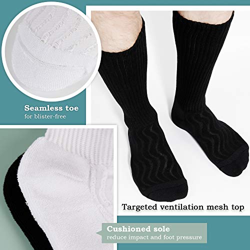 +MD 6 pares de no vinculante hombres acolchados humedad mecha bambú calcetines de vestir de tripulación diabética 6Black10-13
