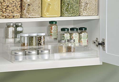 mDesign Especiero extensible de plástico – Estante para especias y condimentos – Ideal accesorio de cocina para organizar especias – Especiero con 3 niveles – transparente
