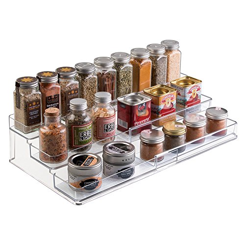mDesign Especiero extensible de plástico – Estante para especias y condimentos – Ideal accesorio de cocina para organizar especias – Especiero con 3 niveles – transparente