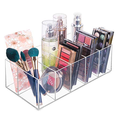 mDesign Organizador de maquillaje – Caja transparente con 6 compartimentos - Ideal para guardar maquillaje, cosméticos y productos de belleza – Plástico transparente