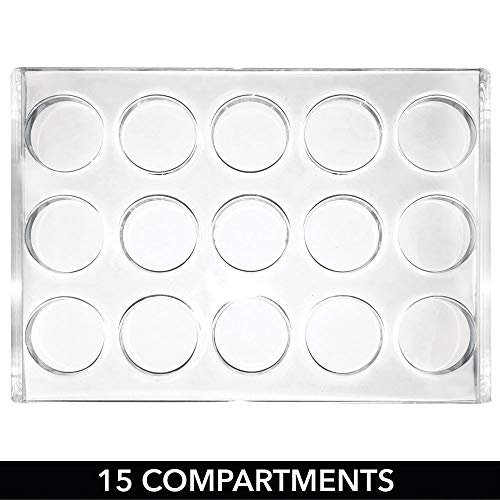 mDesign Práctico expositor de maquillaje – Decorativo organizador de cosméticos para máscara o labiales – Caja para guardar maquillaje con 15 compartimentos – transparente/dorado rojizo
