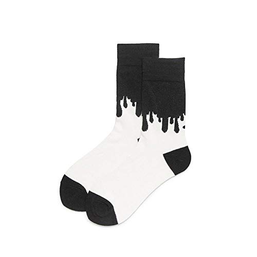 medias de relleno para niñas / 3 pares/mujer/tubo mediano otoño e invierno tubo largo calcetines a juego de color blanco y negro-I3_Talla única (37-43)