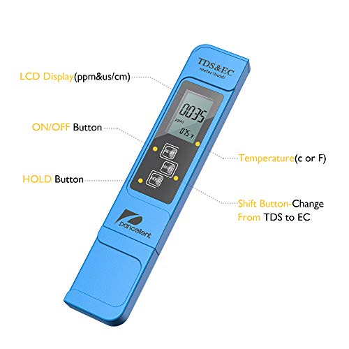 Medidor de prueba de calidad del agua Pancellent TDS PH EC Temperatura 4 en 1 Juego para hidroponía, acuarios, agua potable, sistema de RO, estanque de peces y piscina