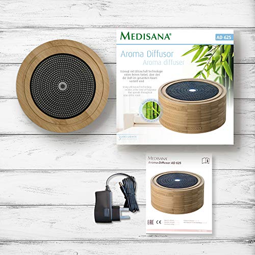 Medisana AD 625 Difusor de aromas de bambú, nebulizador de madera con luz de bienestar en 6 colores, para aceites esenciales aromáticos, lámpara aromática con temporizador, 100 ml