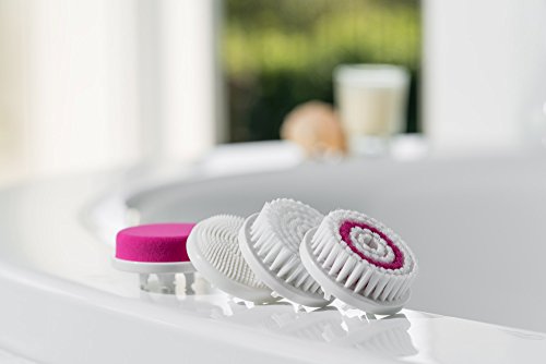 Medisana FB 885 Cepillo de limpieza facial eléctrico, limpieza en profundidad de los puertos, cepillo facial de batería con accesorio de pelado, esponja cosmética y 4 velocidades