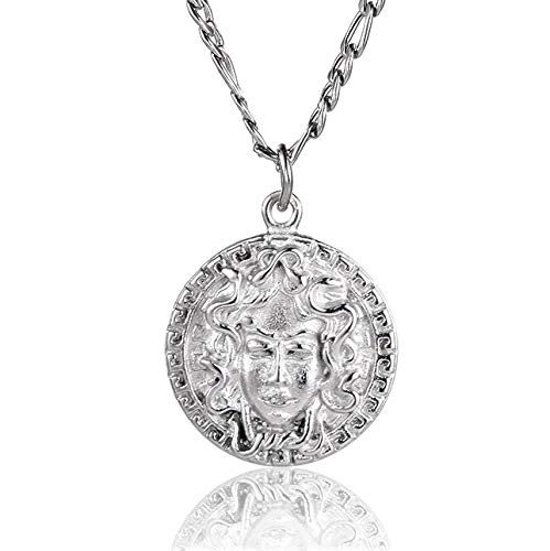 Medusa Medusa Colgante Collar Medusa Colgante Collar para Mujer Plata Acero Inoxidable Colgante Regalos con Cadena Figaro para Señoras 55,88 cm Caja de Regalo - Twistedpendant...