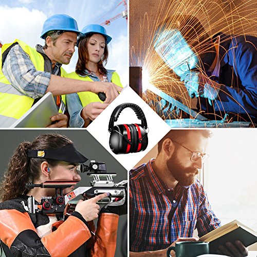 Meerveil Orejeras Protección Plegables, Cancelación de Ruido, Orejeras Auditiva para Proteger Oídos, Casco con Espuma Suave para Niños y Adultos, SNR 35dB, Regalar un Par de Tapones para Oídos, Rojo