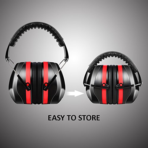 Meerveil Orejeras Protección Plegables, Cancelación de Ruido, Orejeras Auditiva para Proteger Oídos, Casco con Espuma Suave para Niños y Adultos, SNR 35dB, Regalar un Par de Tapones para Oídos, Rojo