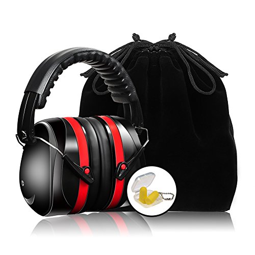 Meerveil Orejeras Protección Plegables, Cancelación de Ruido, Orejeras Auditiva para Proteger Oídos, Casco con Espuma Suave para Niños y Adultos, SNR 35dB, Regalar un Par de Tapones para Oídos, Rojo