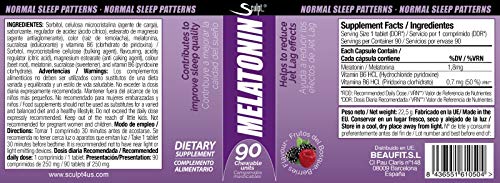 Melatonina 1,8 mg Hormona del sueño, Descanso, Jet lag, dormir mejor, Reduce el insomnio, estrés y fatiga, Extractos de plantas, sabor frutas del bosque.