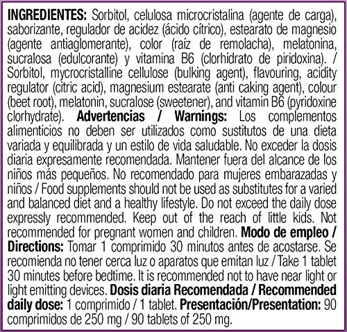 Melatonina 1,8 mg Hormona del sueño, Descanso, Jet lag, dormir mejor, Reduce el insomnio, estrés y fatiga, Extractos de plantas, sabor frutas del bosque.